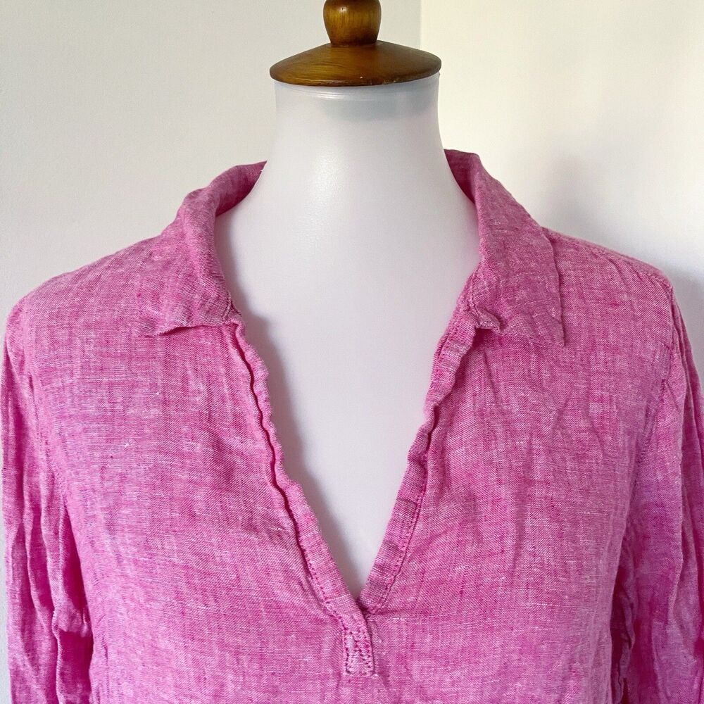 Isaac Mizrahi Linen Top Shirt Blouse 3/4 Sleeve Tie Side Tunic Pink M Medium - Picture 3 of 16